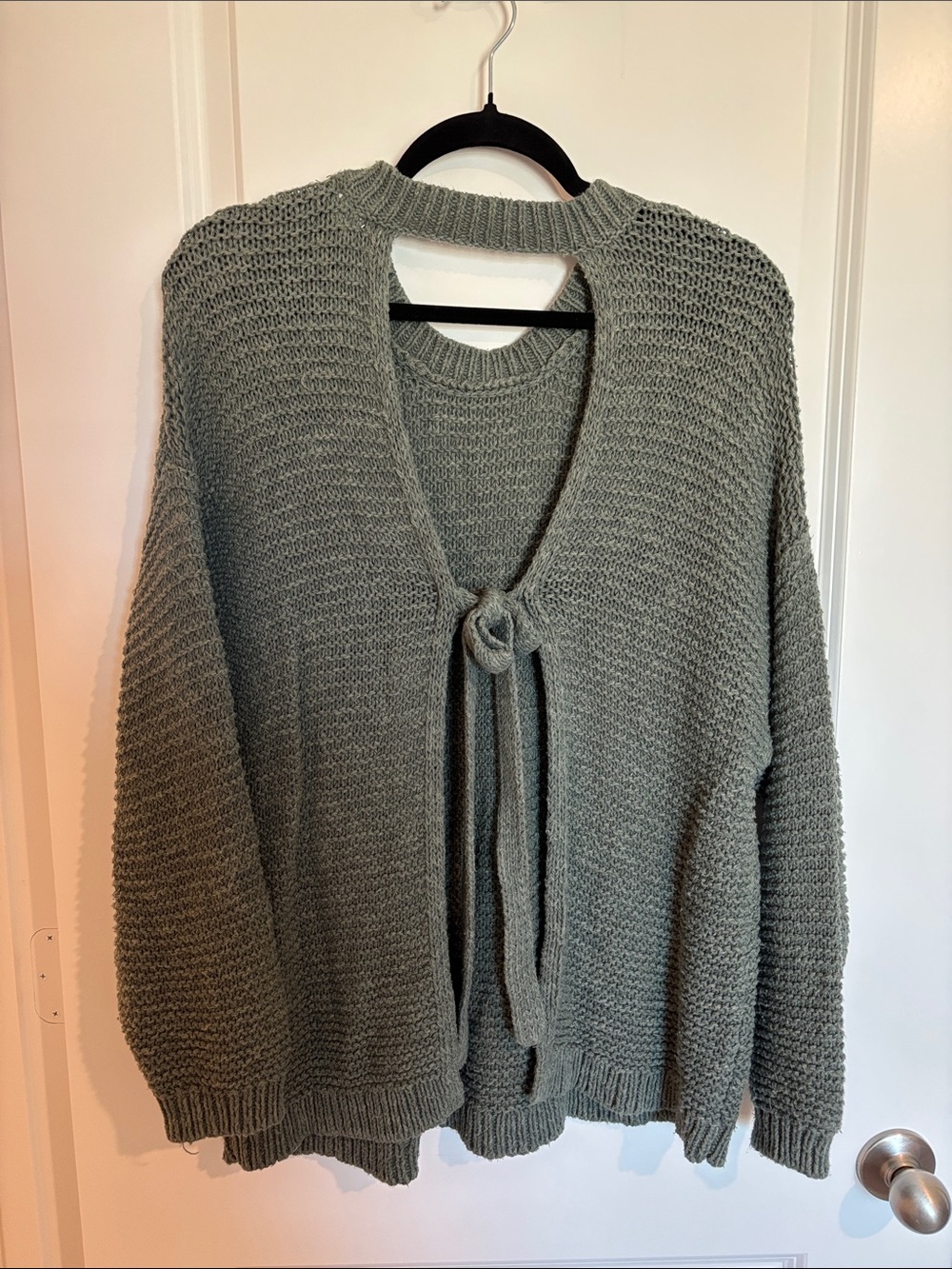 aerie Olive Green Knot-Tie Open Front Cardigan